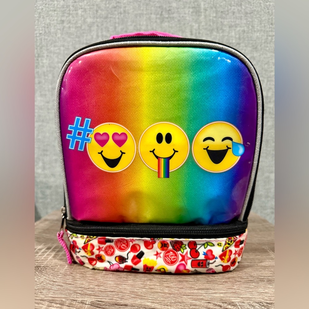 Emoji insulated, double deck, lunch bag. Top handle. Excellent condition.  9x8
